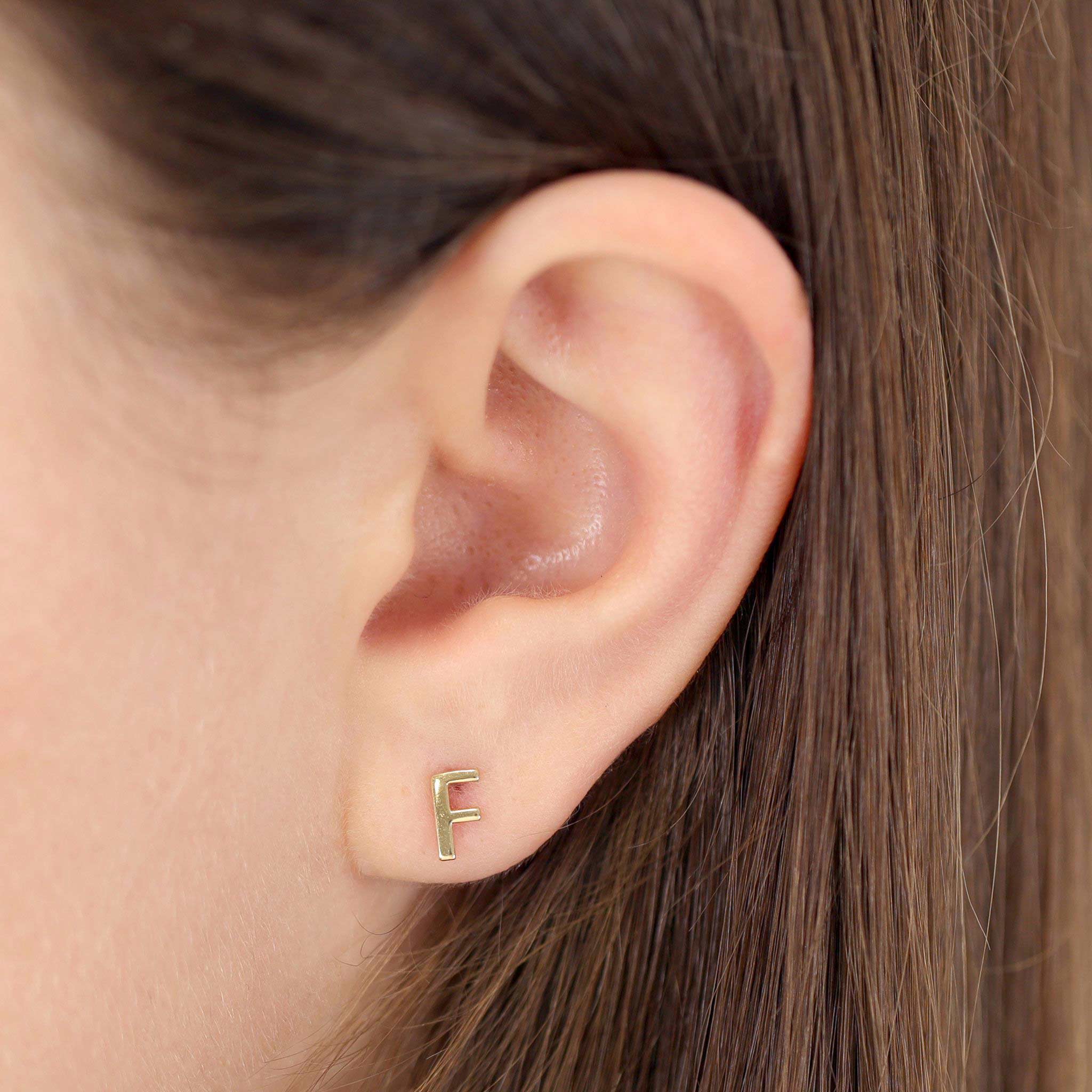 9ct Yellow Gold Initial Stud Earrings - Letter F