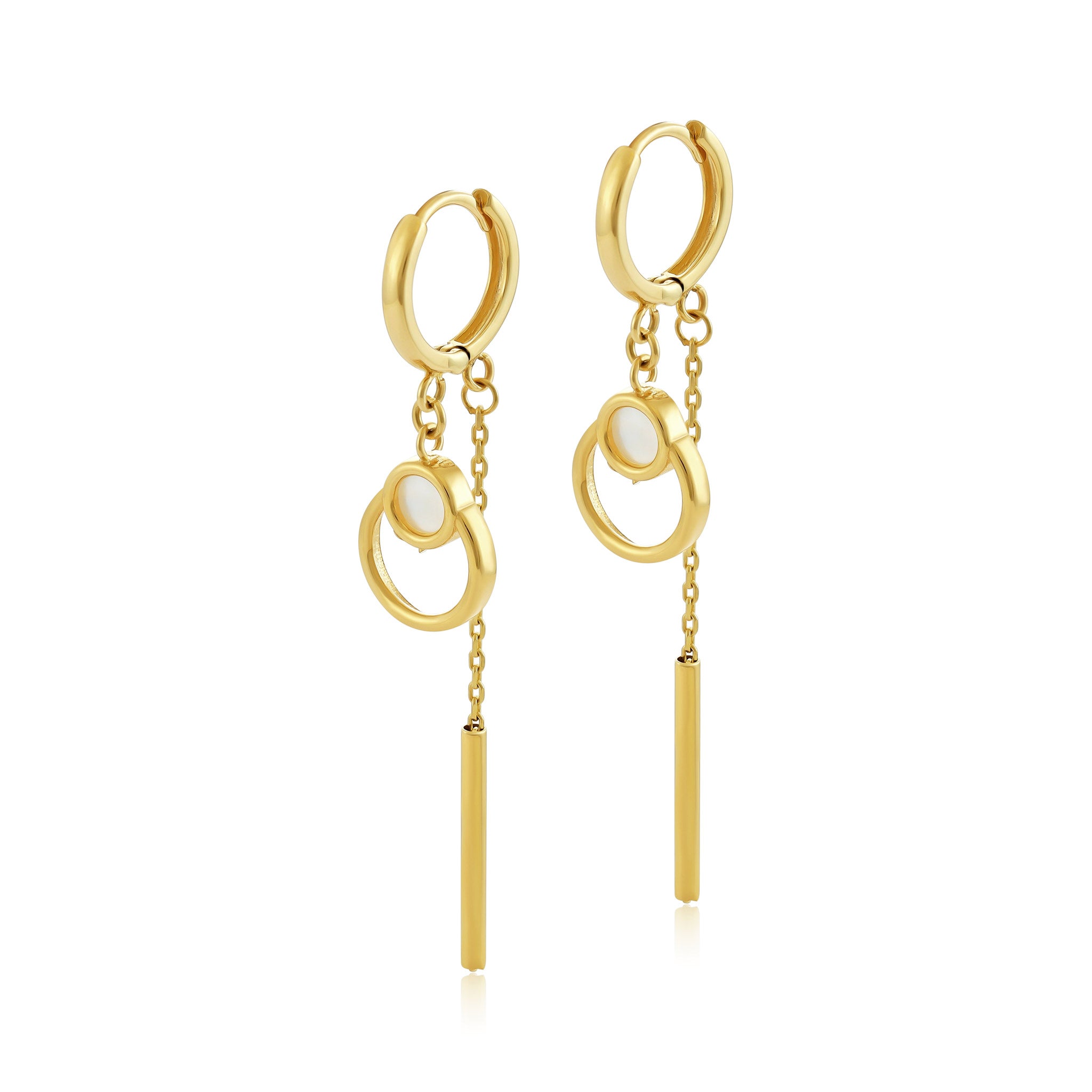 9ct Yellow Gold Double Drop Circle and Spike Earrings