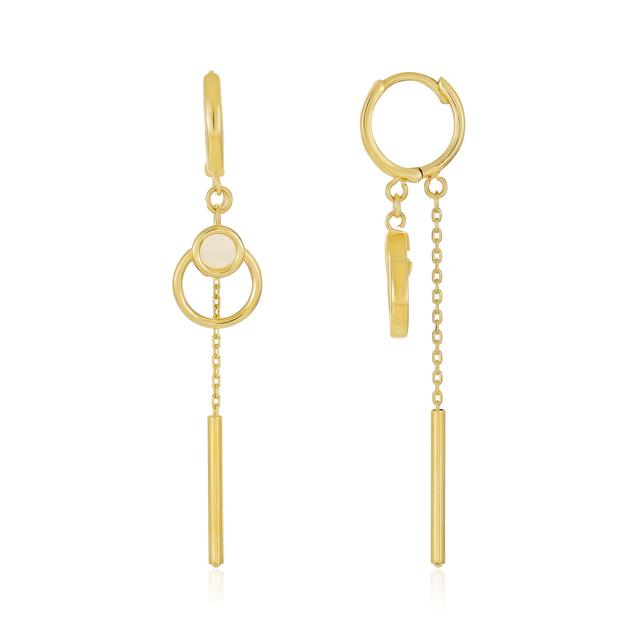 9ct Yellow Gold Double Drop Circle and Spike Earrings