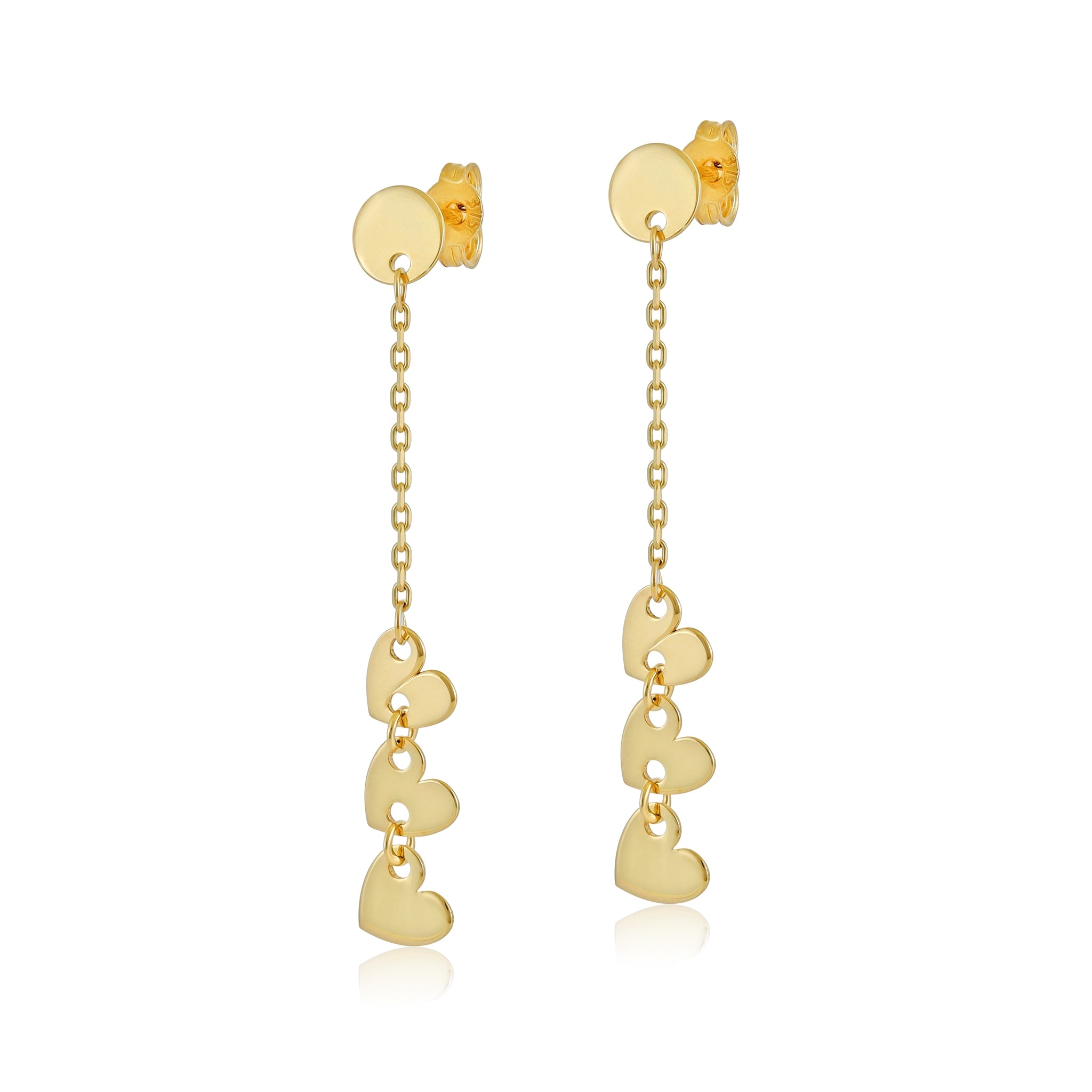 9ct Yellow Gold Dangle Heart Earrings