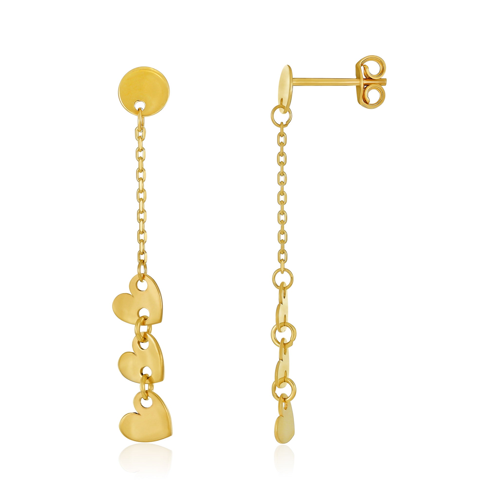 9ct Yellow Gold Dangle Heart Earrings