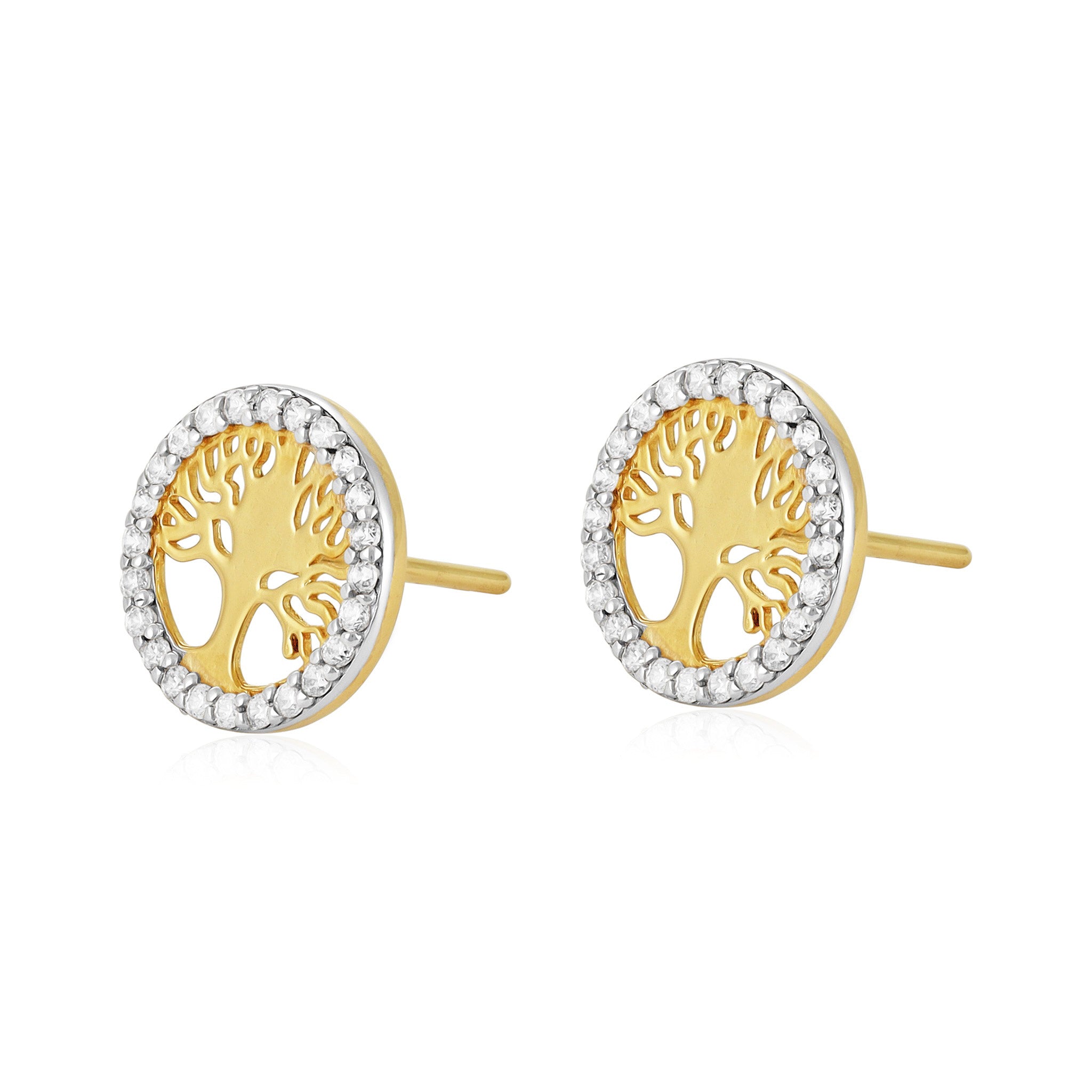 9ct Yellow Gold Tree Of Life Stud Earrings