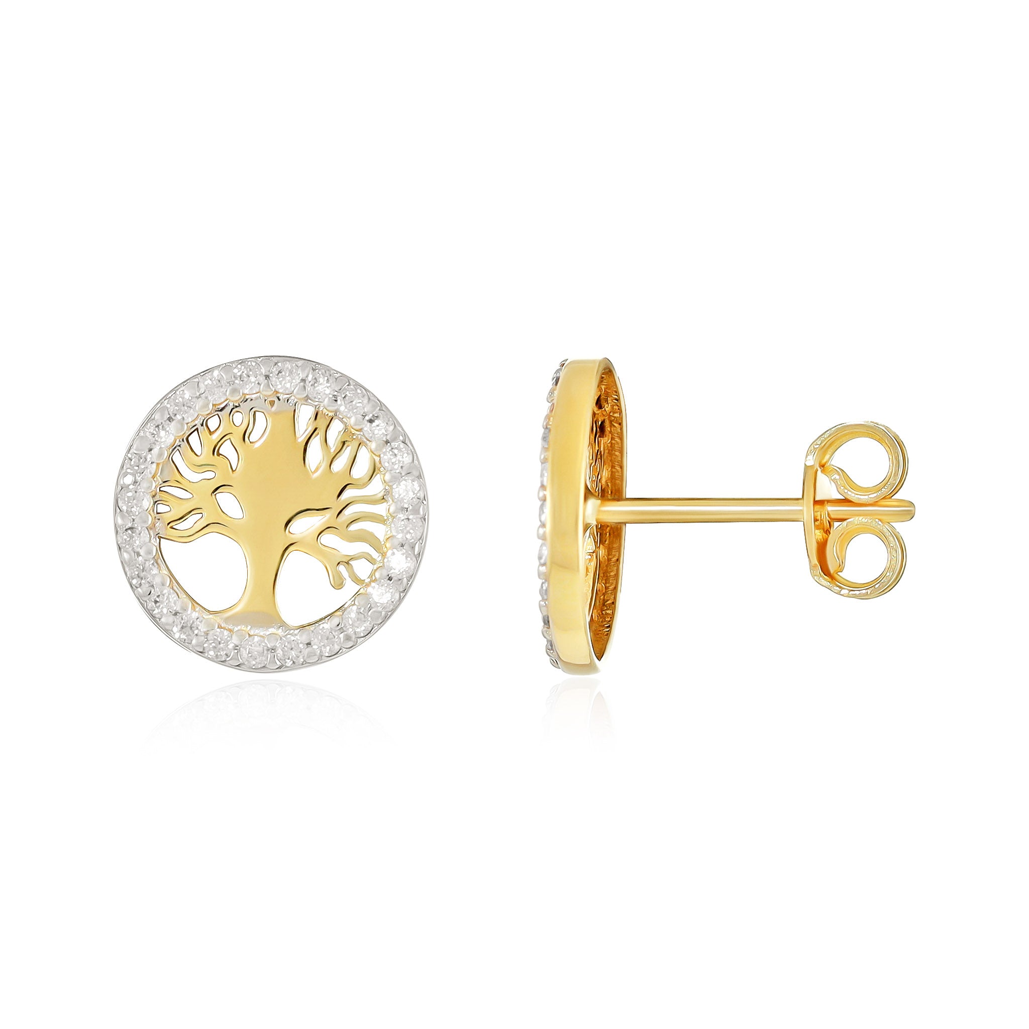 9ct Yellow Gold Tree Of Life Stud Earrings