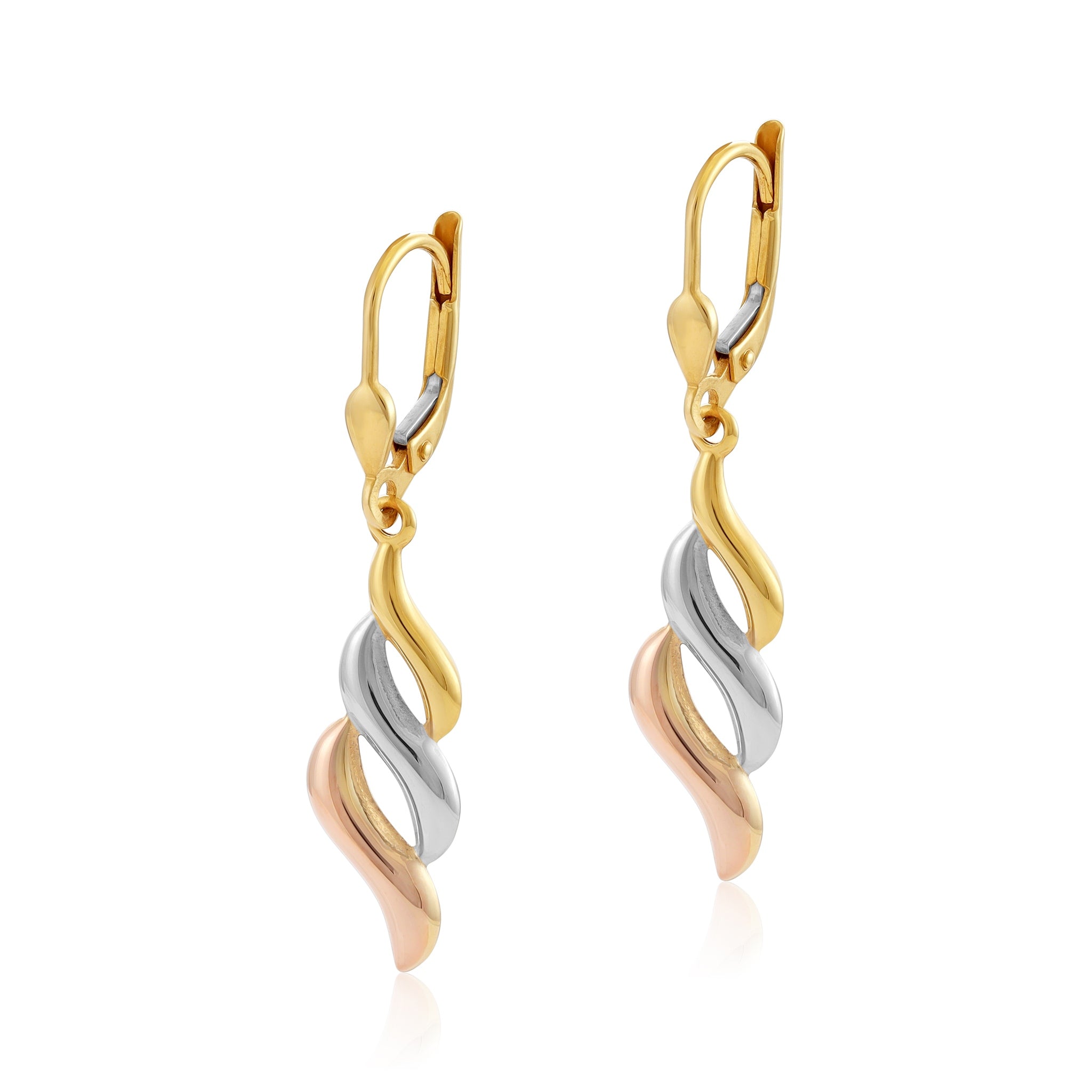 9ct Tri Colour Unique Design Drop Earrings