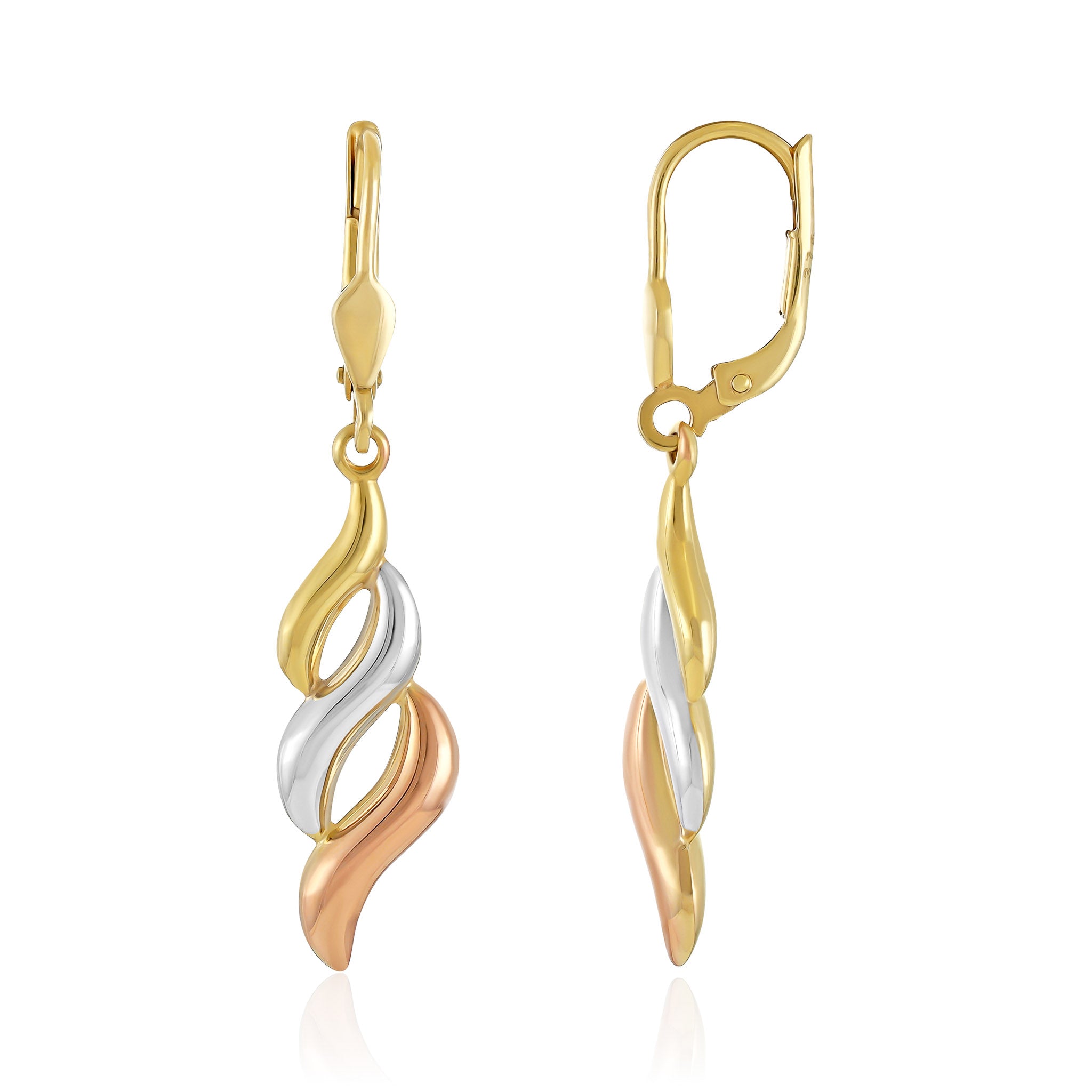 9ct Tri Colour Unique Design Drop Earrings