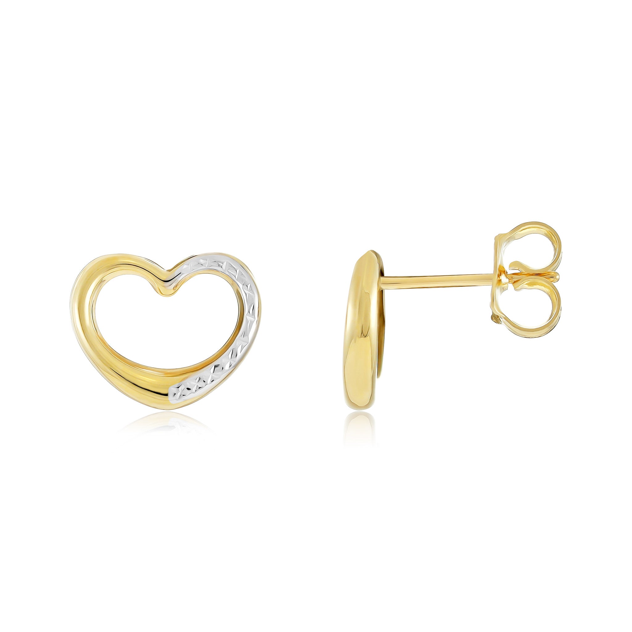 9ct Two Tone Gold Heart Stud Earrings