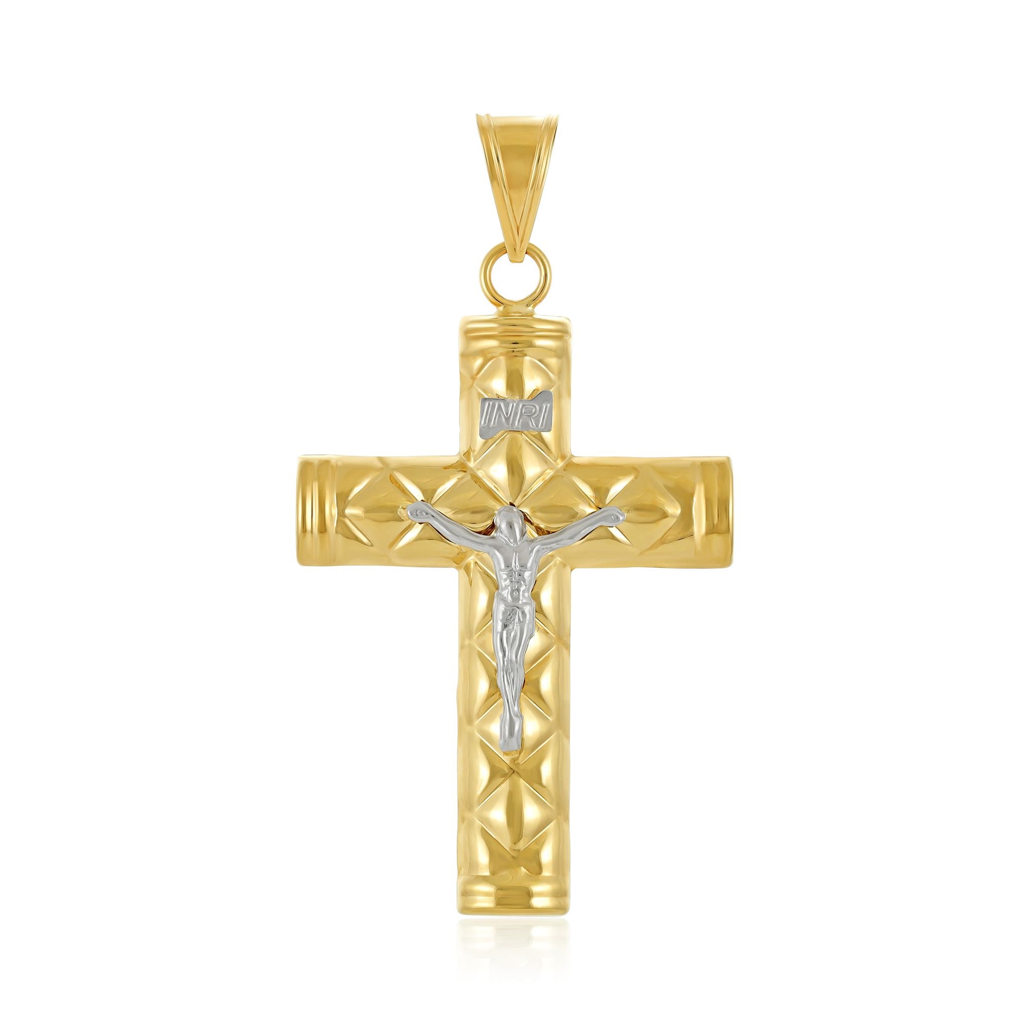 9ct Gold Two Tone Hollow Crucifix Cross Pendant