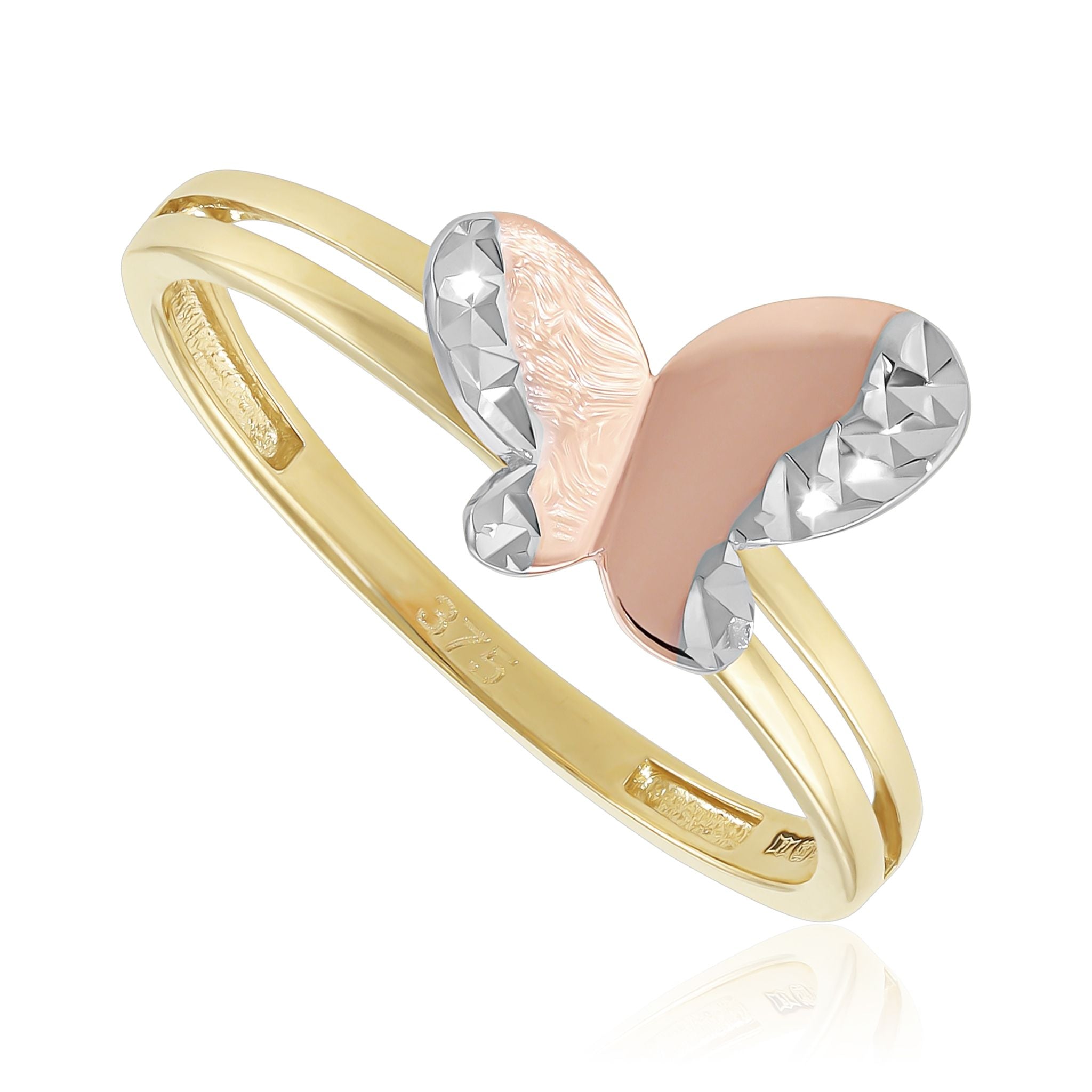 9ct Gold Tri Colour Butterfly Ring